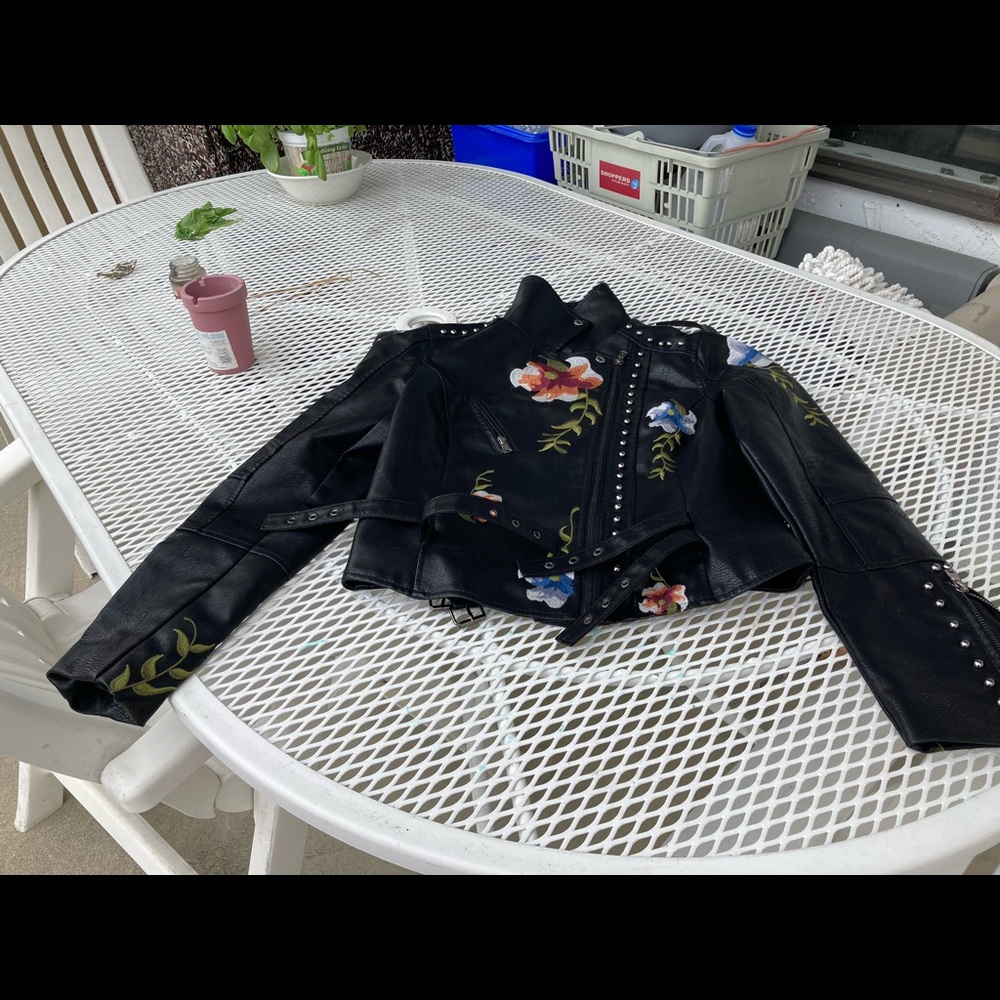 Faux leather jacket with embroidery